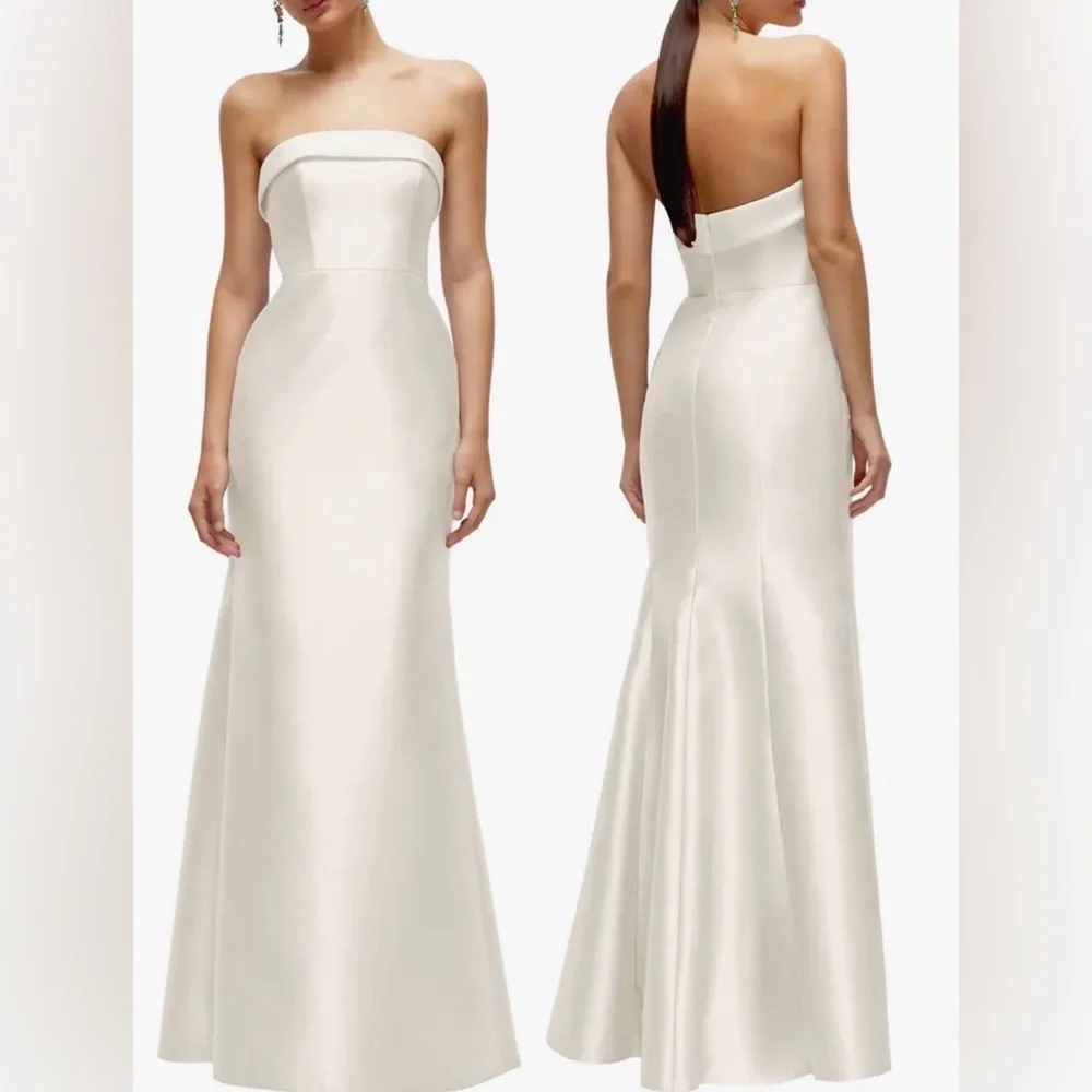 NEW Alfred Sung Strapless Ivory Satin Trumpet Gown SZ 6 - Picture 1 of 10